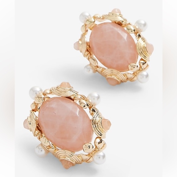 Pink Stone Pearl Embellished Baroque Style Statement Earrings - Picture 4 of 11